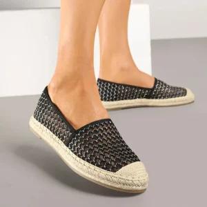 Ballerines en maille noire décorées de tresse