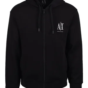 Armani Exchange Jersey Full Zip Hooded Sweatshirt Black