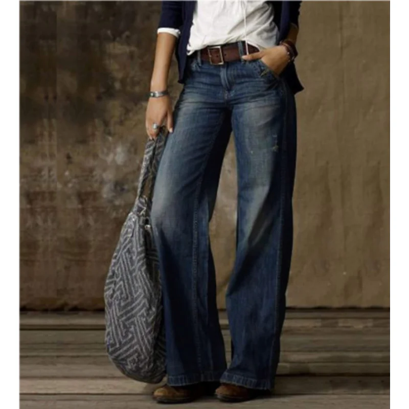 Jean femme coupe large taille haute style décontracté – Image 3