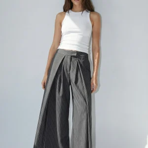 PANTALON LARGE TAILLE HAUTE À PINCES