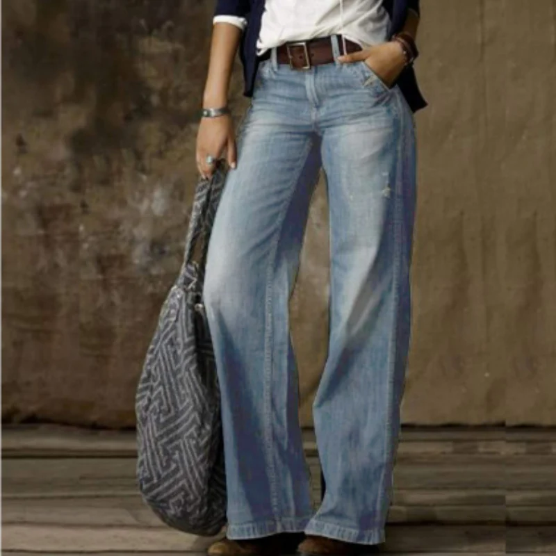 Jean femme coupe large taille haute style décontracté – Image 4