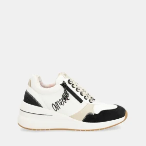 Baskets à semelle compensée, blanc et noir