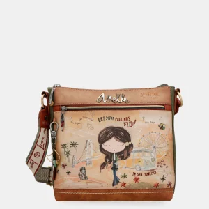 Sac bandoulière carré camel Peace & Love