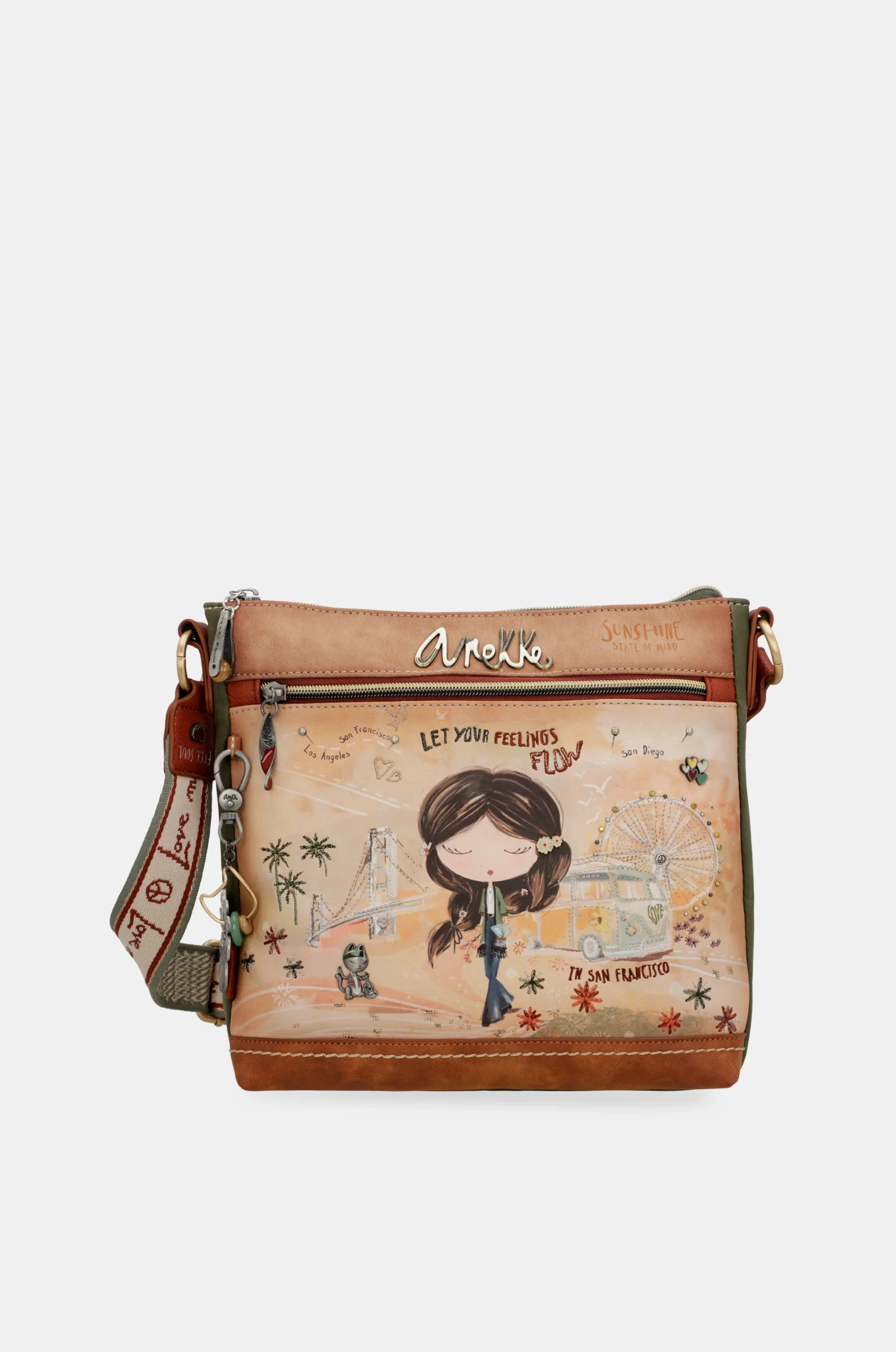 Sac bandoulière carré camel Peace & Love