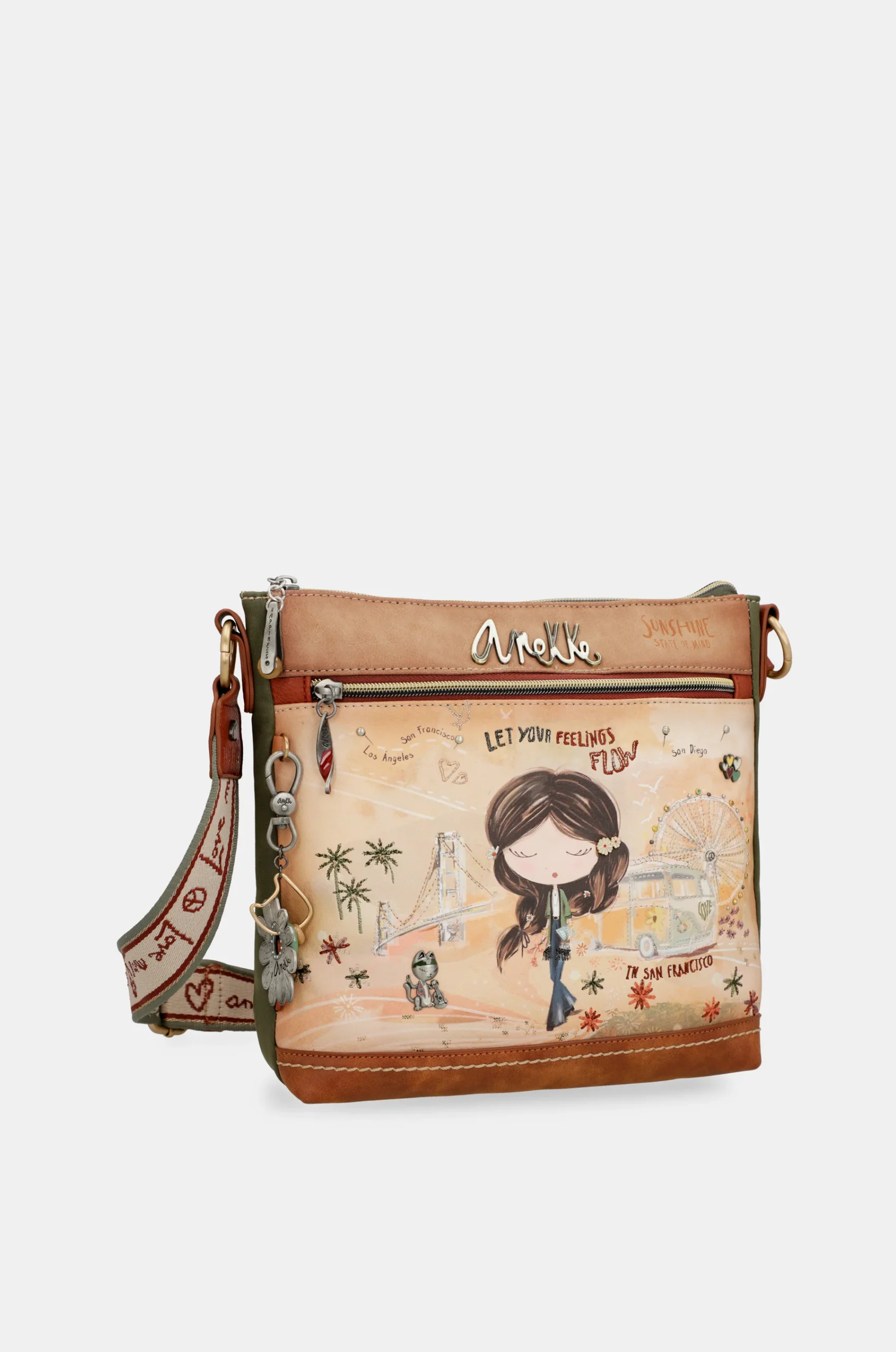 Sac bandoulière carré camel Peace & Love – Image 7