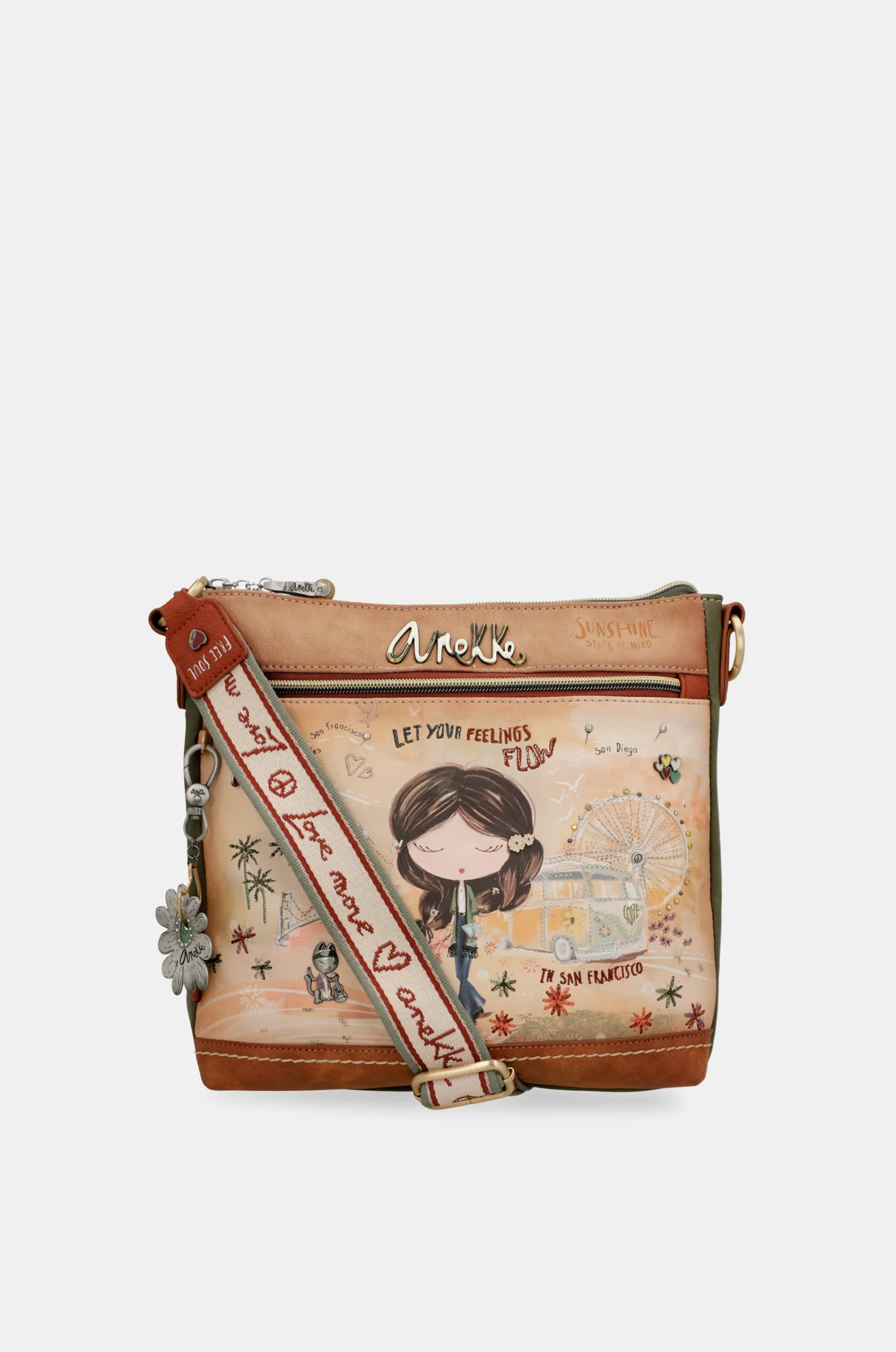 Sac bandoulière carré camel Peace & Love – Image 8