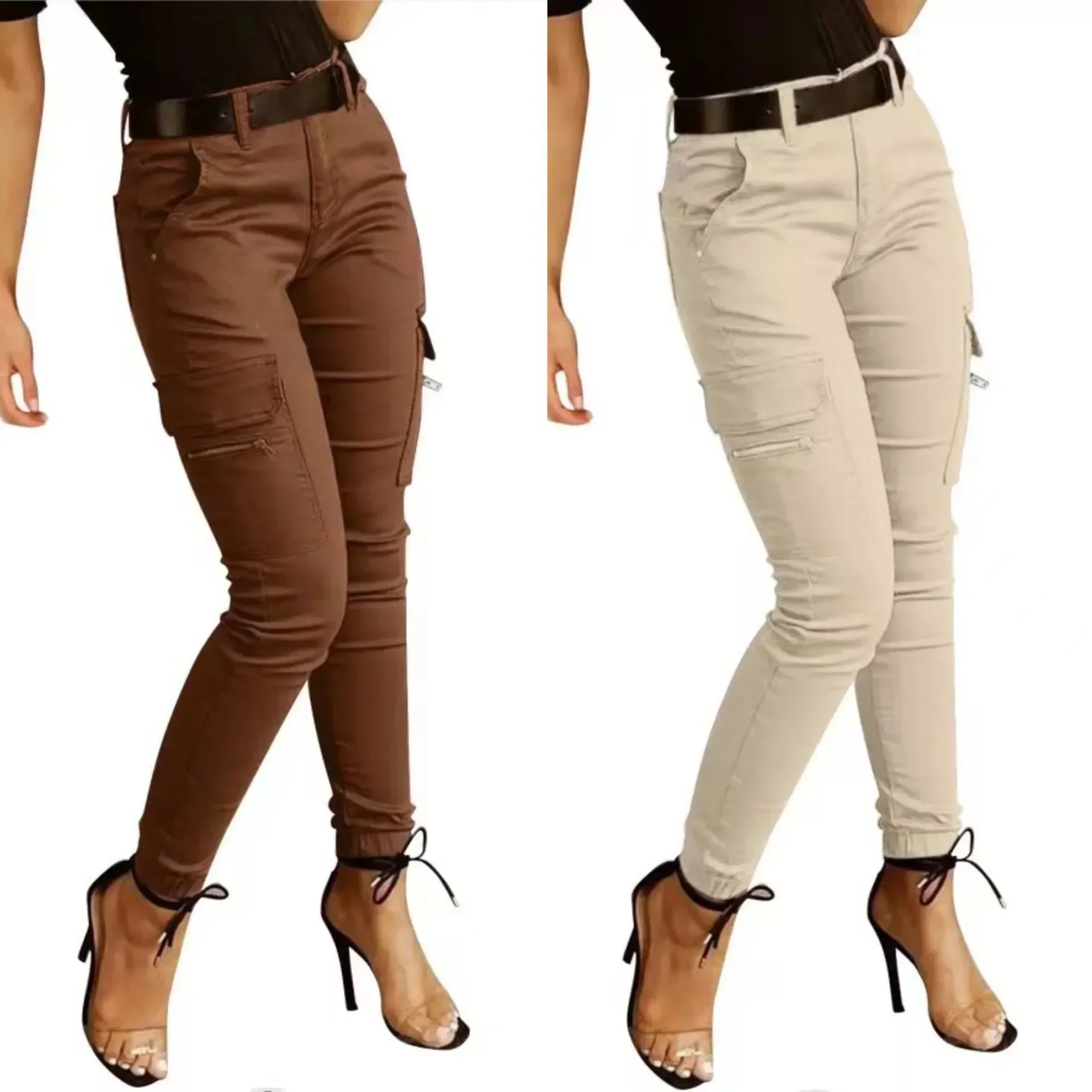Pantalon cargo femme coupe ajustée avec poches latérales et cheville resserrée – Image 3