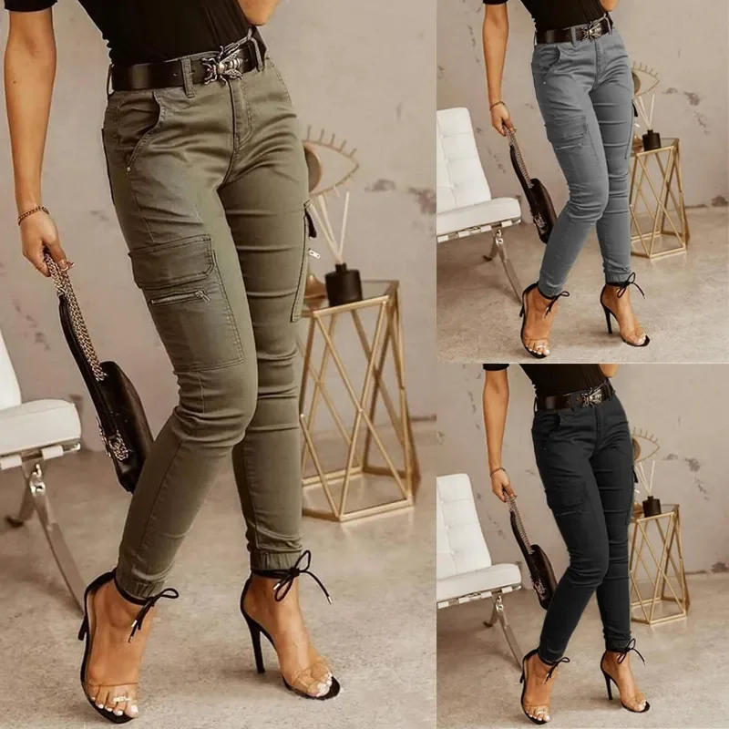 Pantalon cargo femme coupe ajustée avec poches latérales et cheville resserrée – Image 2