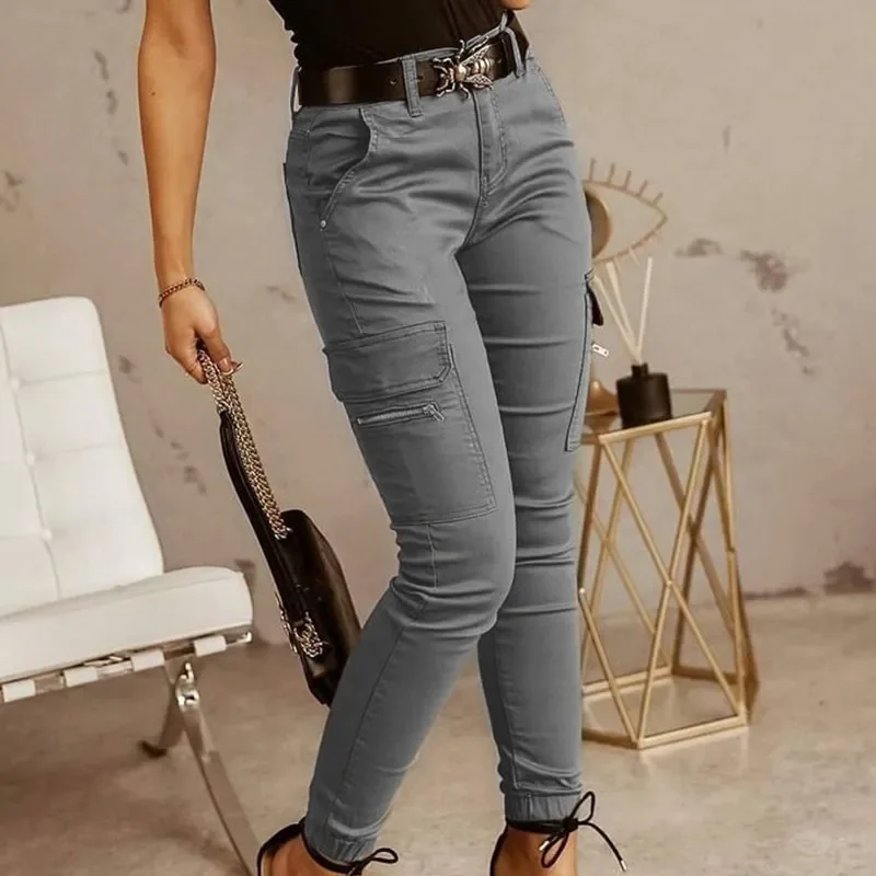 Pantalon cargo femme coupe ajustée avec poches latérales et cheville resserrée – Image 4
