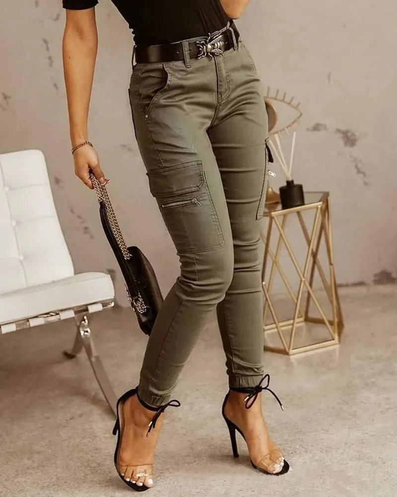 Pantalon cargo femme coupe ajustée avec poches latérales et cheville resserrée – Image 7