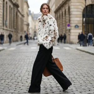 MANTEAU  EFFET FOURRURE IMPRIMÉ FAUVE