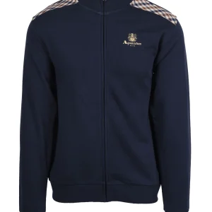 Aquascutum Club Check Shoulder Full Zip Sweatshirt Navy