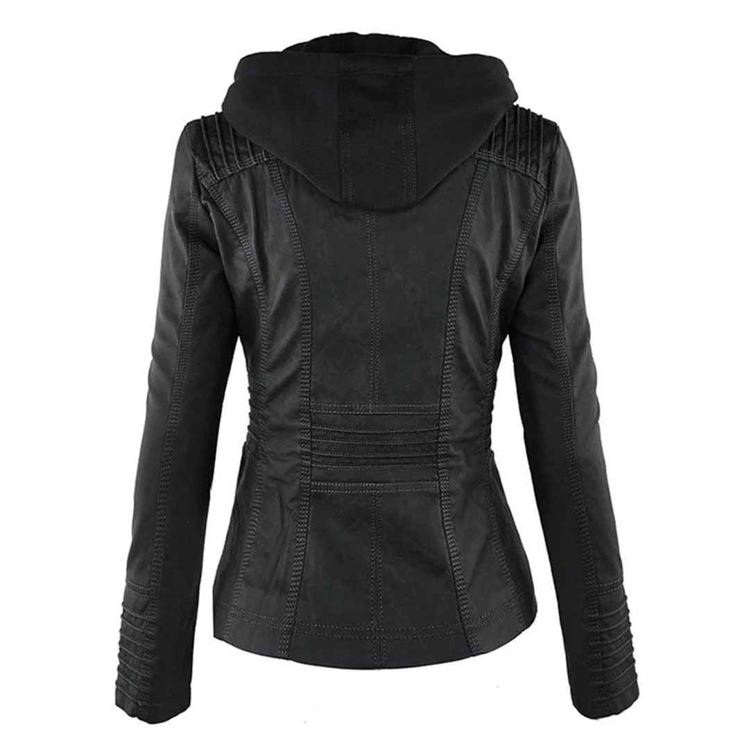 Veste en similicuir pour femme avec capuche et fermeture zippée – Image 6