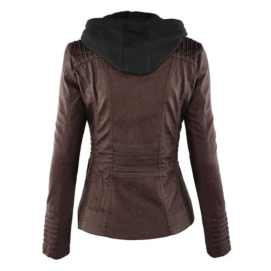 Veste en similicuir pour femme avec capuche et fermeture zippée – Image 8