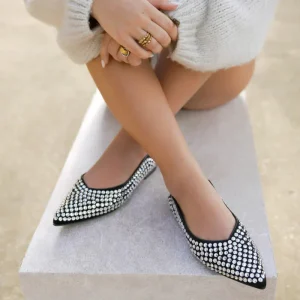 Ballerines en suédine à strass argentés et bout pointu