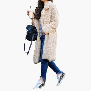 Manteau teddy femme à coupe longue et doublure chaude