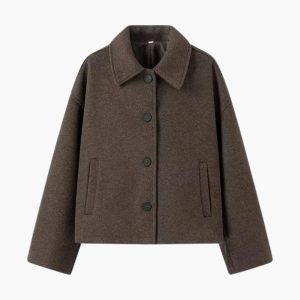 Veste femme en laine mélangée à coupe courte et fermeture à boutons