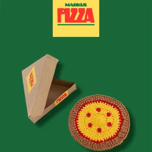 Pepperonus - Sous-verre en crochet en forme de pizza pepperoni avec boîte