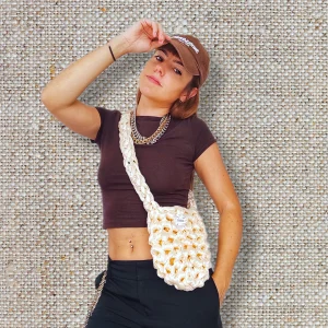 Ivoryus - Sacoche bandoulière en satin crocheté