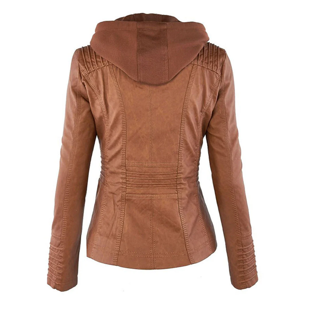 Veste en similicuir pour femme avec capuche et fermeture zippée – Image 3