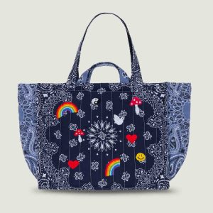 Maxi Cabas Matelassé - MULTI-EMOJIS - Navy / Chambray