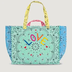 Maxi Cabas Matelassé  -  LOVE - Mint / Colorblock