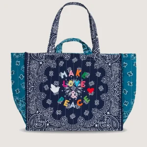 Maxi Cabas Matelassé  -  MAKE LOVE AND PEACE - Navy / Pétrole