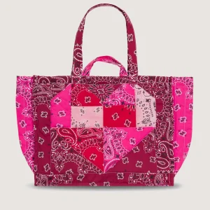 Maxi Cabas Matelassé - PATCHWORK - COEUR - Bordeaux / Fuchsia