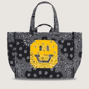 Maxi Cabas Matelassé - PATCHWORK - HAPPY FACE - Gold Yellow / Black