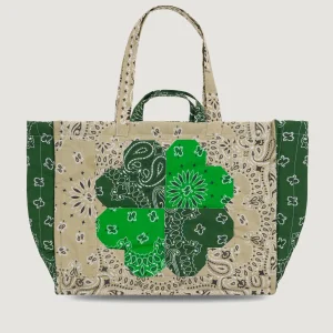 Maxi Cabas Matelassé - PATCHWORK - TRÈFLE - Beige / Vert week-end