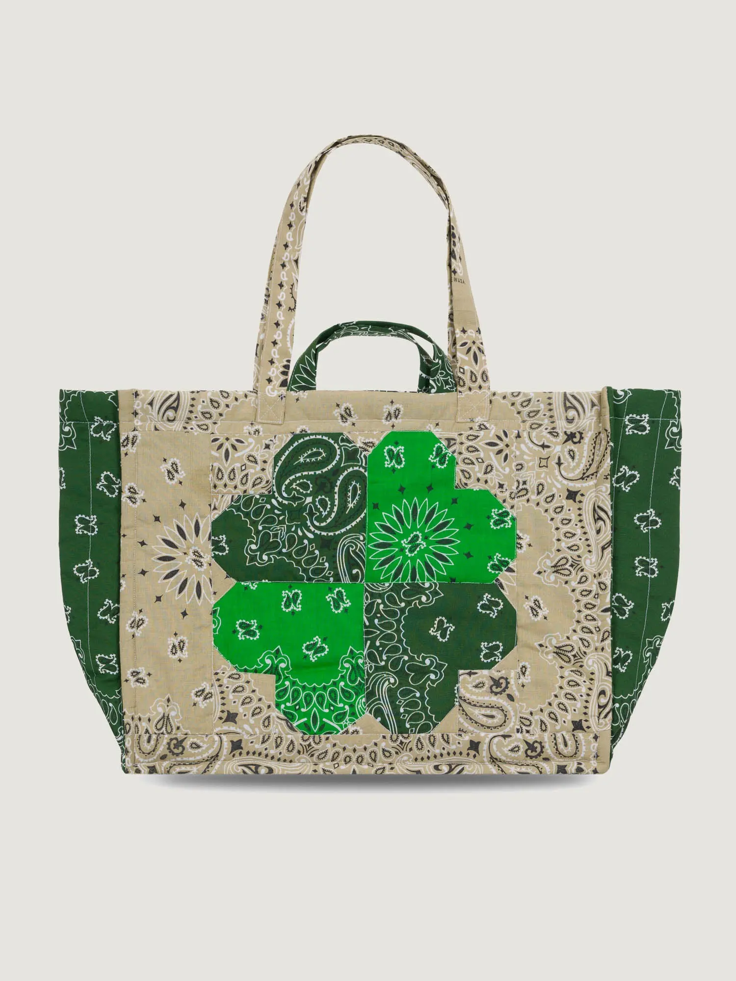 Maxi Cabas Matelassé - PATCHWORK - TRÈFLE - Beige / Vert week-end