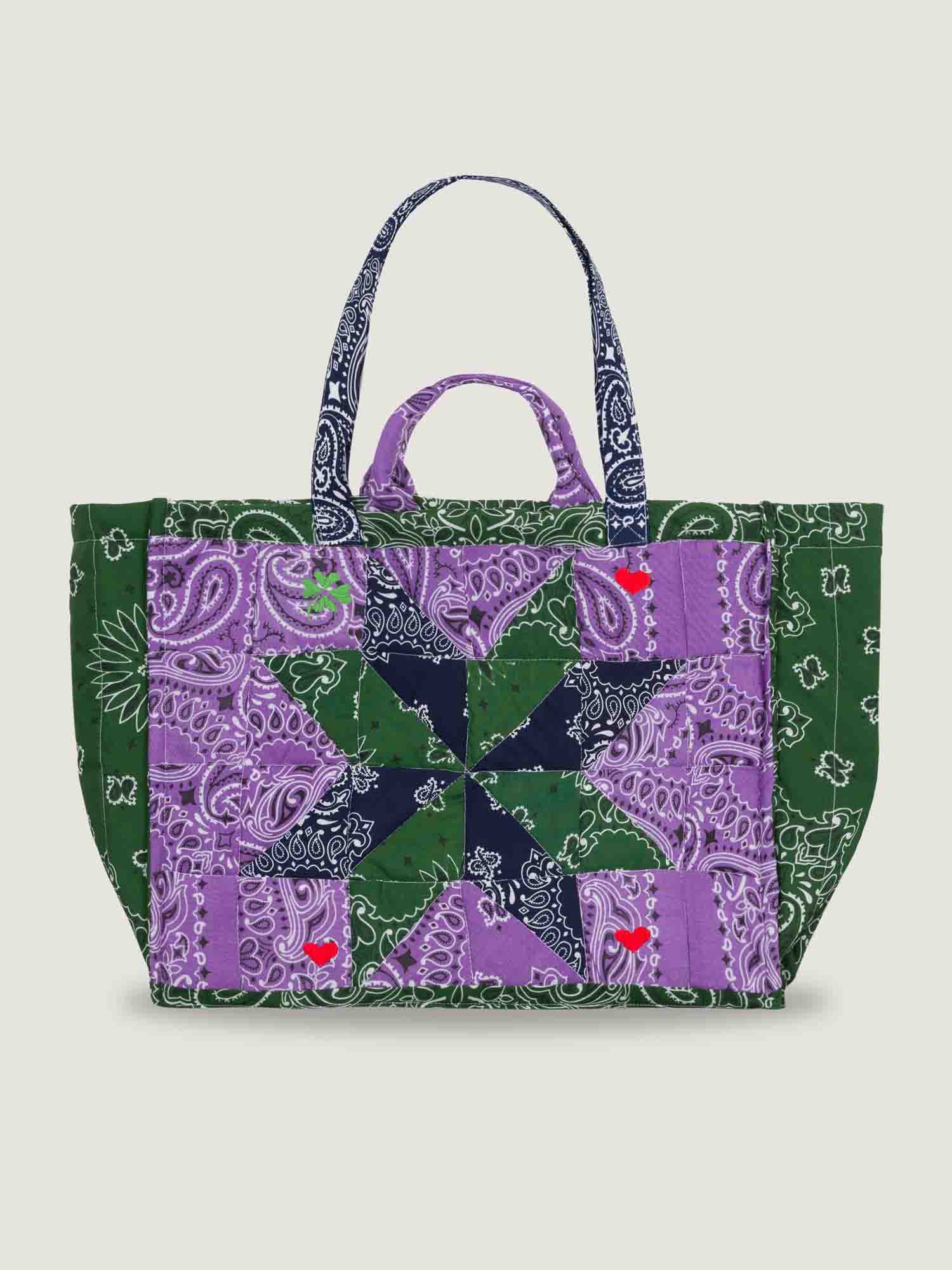 Maxi Cabas Matelassé - PATCHWORK - Vert week-end / Lilas