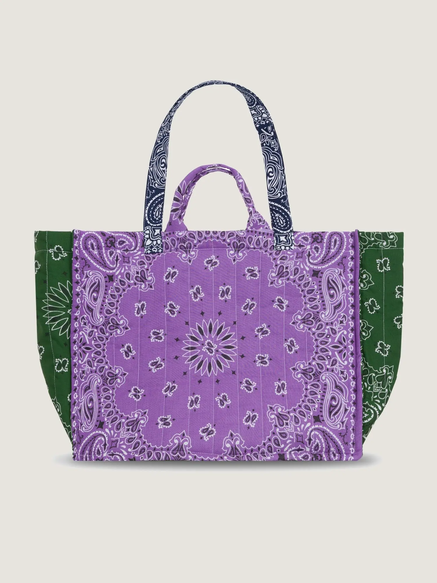 Maxi Cabas Matelassé - PATCHWORK - Vert week-end / Lilas – Image 2
