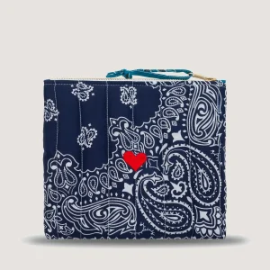Mini Pochette Zippée Matelassée - COEUR - Navy / Pétrole