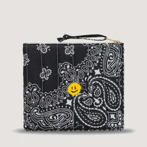 Mini Pochette Zippée Matelassée - HAPPY FACE - All Black