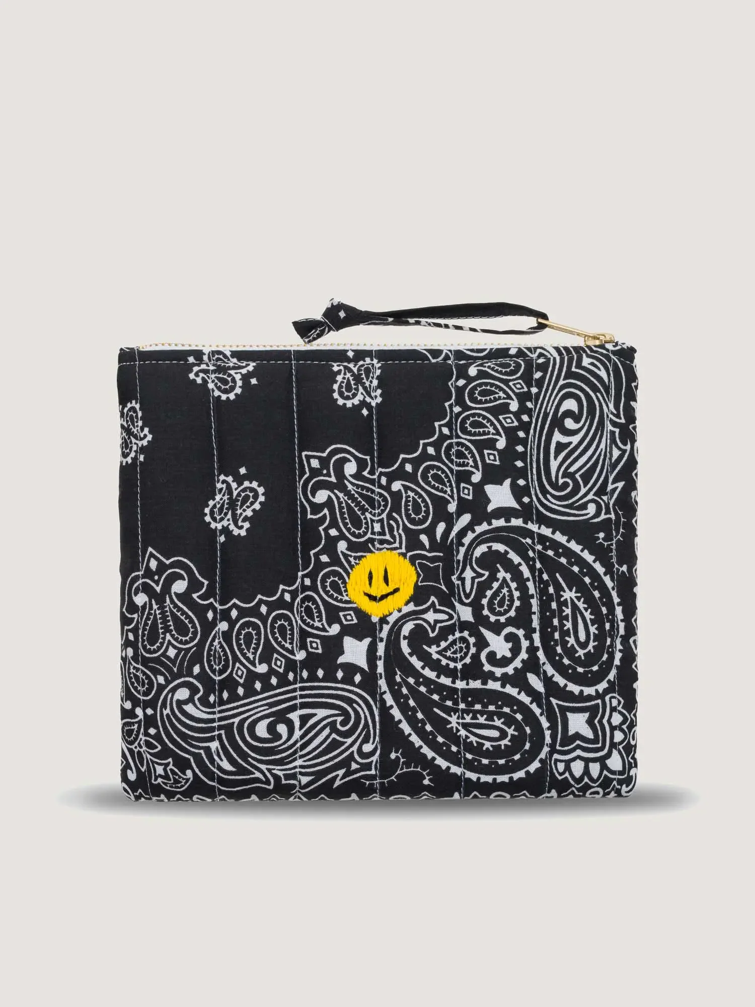 Mini Pochette Zippée Matelassée - HAPPY FACE - All Black