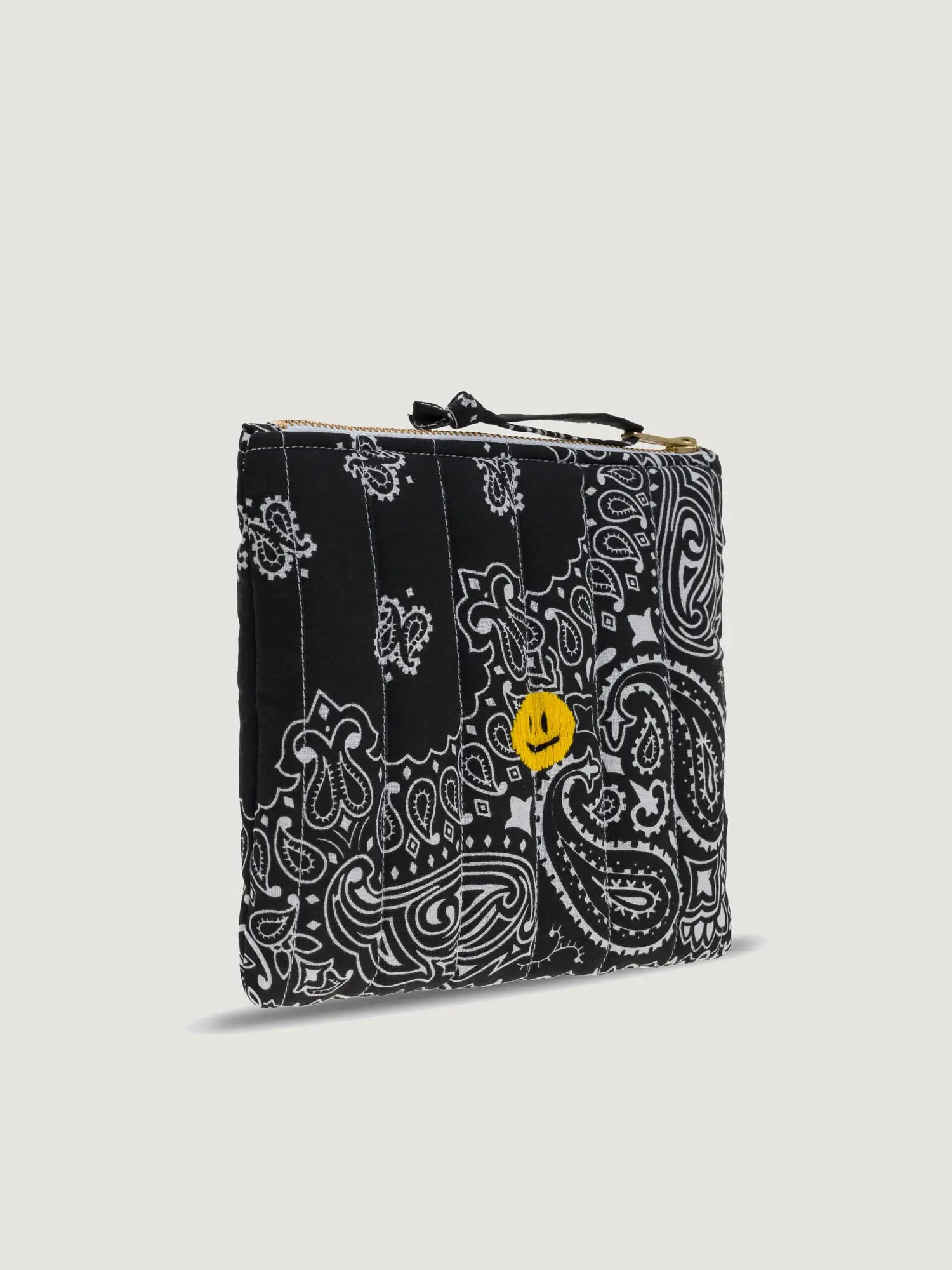 Mini Pochette Zippée Matelassée - HAPPY FACE - All Black – Image 3