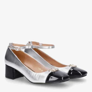 Escarpins à brides en similicuir brillant - argent