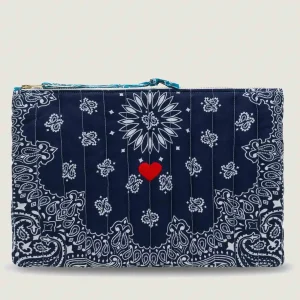 Pochette Matelassée Ordinateur - COEUR - Navy / Pétrole