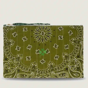 Pochette Matelassée Ordinateur- TRÈFLE - Bronze / Vert Week-end