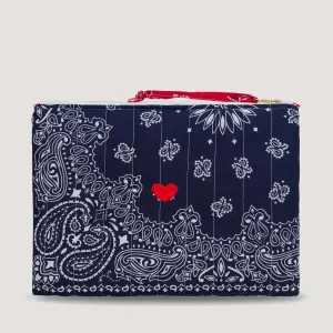 Pochette Zippée Matelassée - COEUR - Navy / Real Red