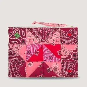 Pochette Zippée Matelassée - PATCHWORK - Bordeaux / Colorblock