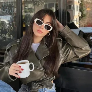 Veste en similicuir pour femme style motard