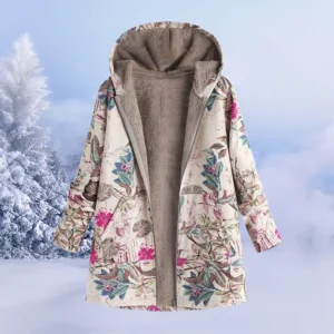 Manteau doublé pour femme avec motif floral et capuche