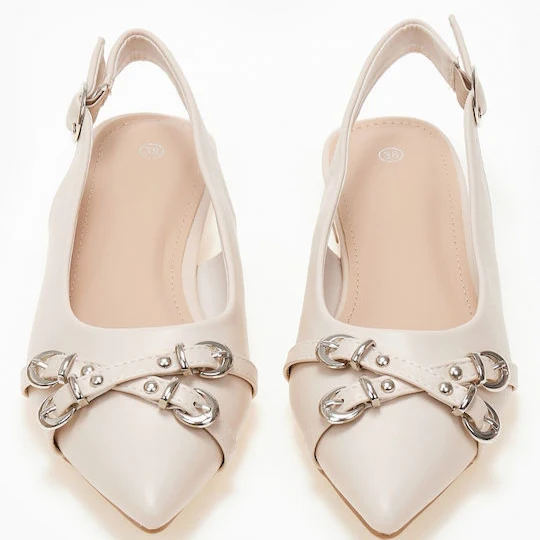 Ballerine à bride arrière beiges décorées de brides – Image 2