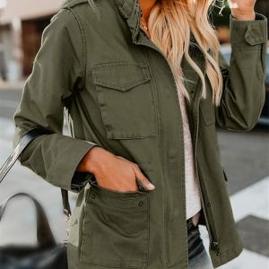 Veste de printemps pour femme avec multiples poches