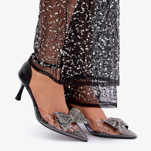 Escarpins à talons hauts transparentes avec nœud brillan – Image 8