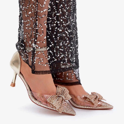 Escarpins à talons hauts transparentes avec nœud brillan – Image 2