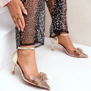 Escarpins  à talons hauts transparentes avec nœud brillan