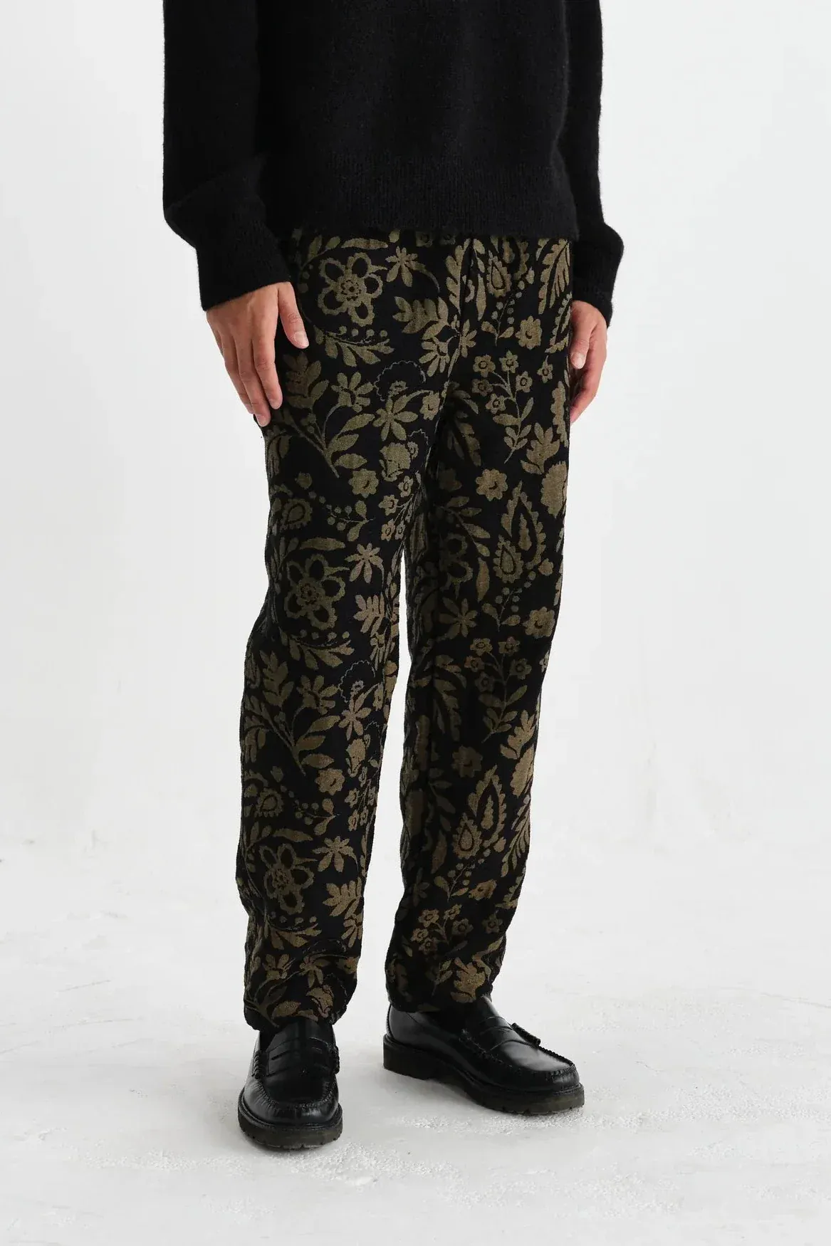 WAX LONDON - Tyne Black And Khaki Chenille Jacquard Trousers – Image 3